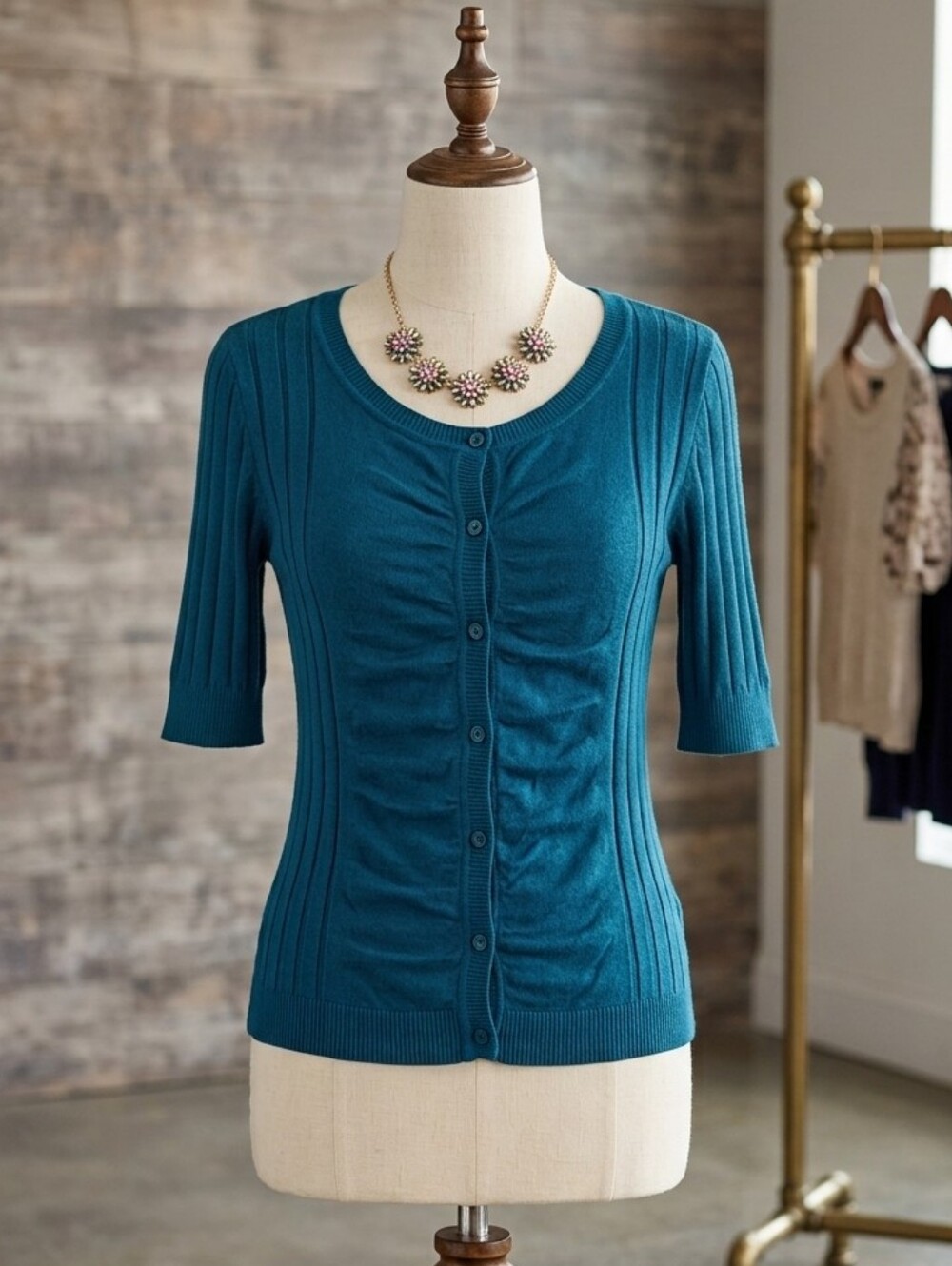 United States Sweaters Blue Rayon Cardigan Modest Office Career Sweater Top